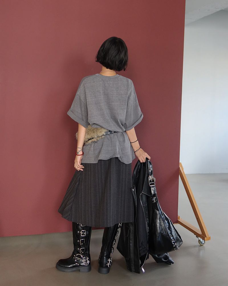 Punching mink fur layered belt