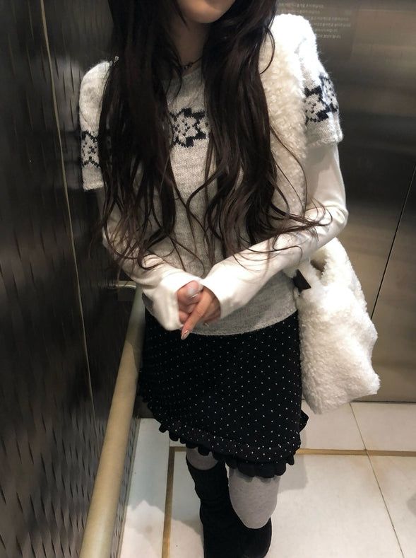 Freak Dot Frill Banding Knit Skirt