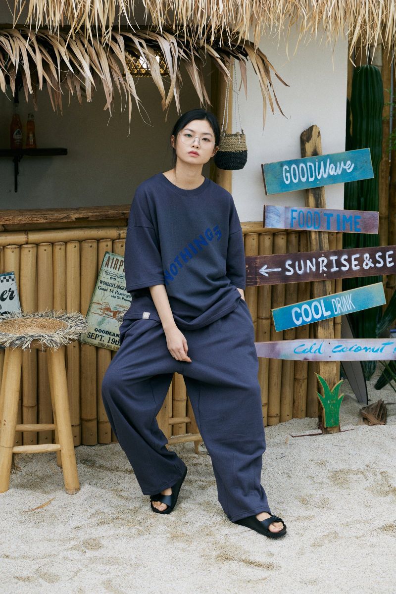 DIAGONAL PIN-KNIT 1/2 BOX TEE (Charcoal)
