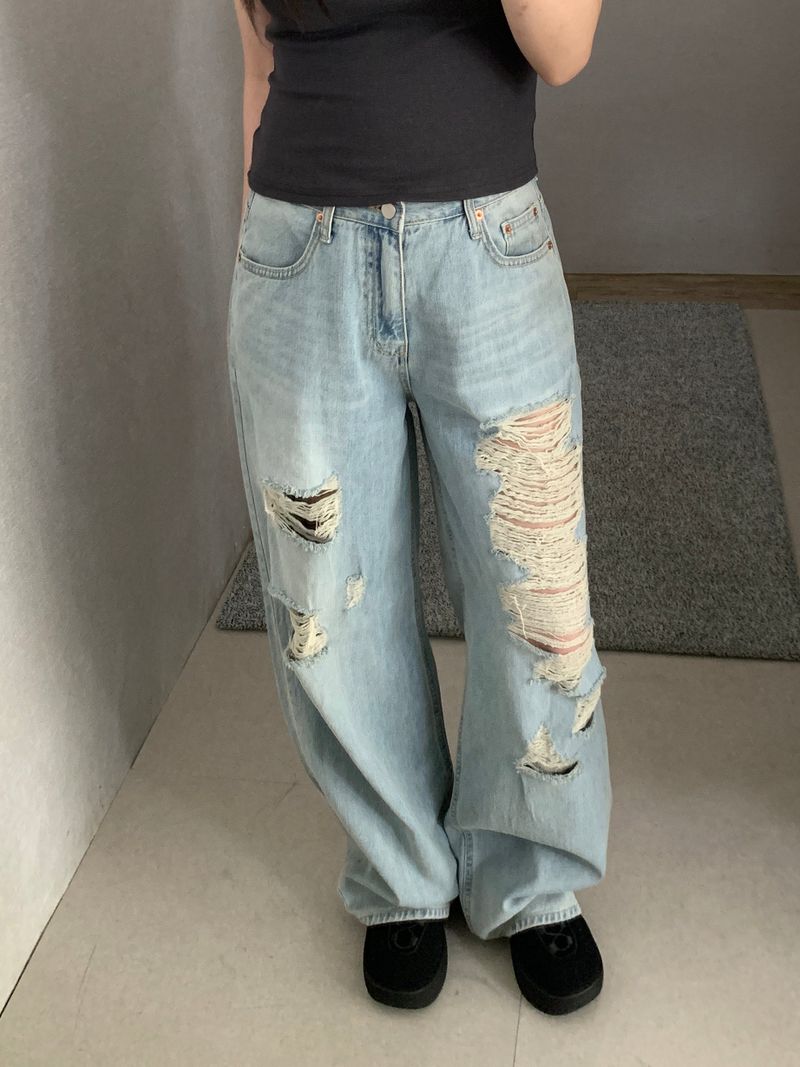 Brandon Distressed Wide-Leg Pants