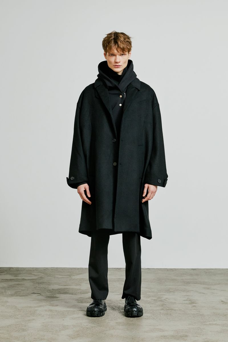collar up single overfit coat black