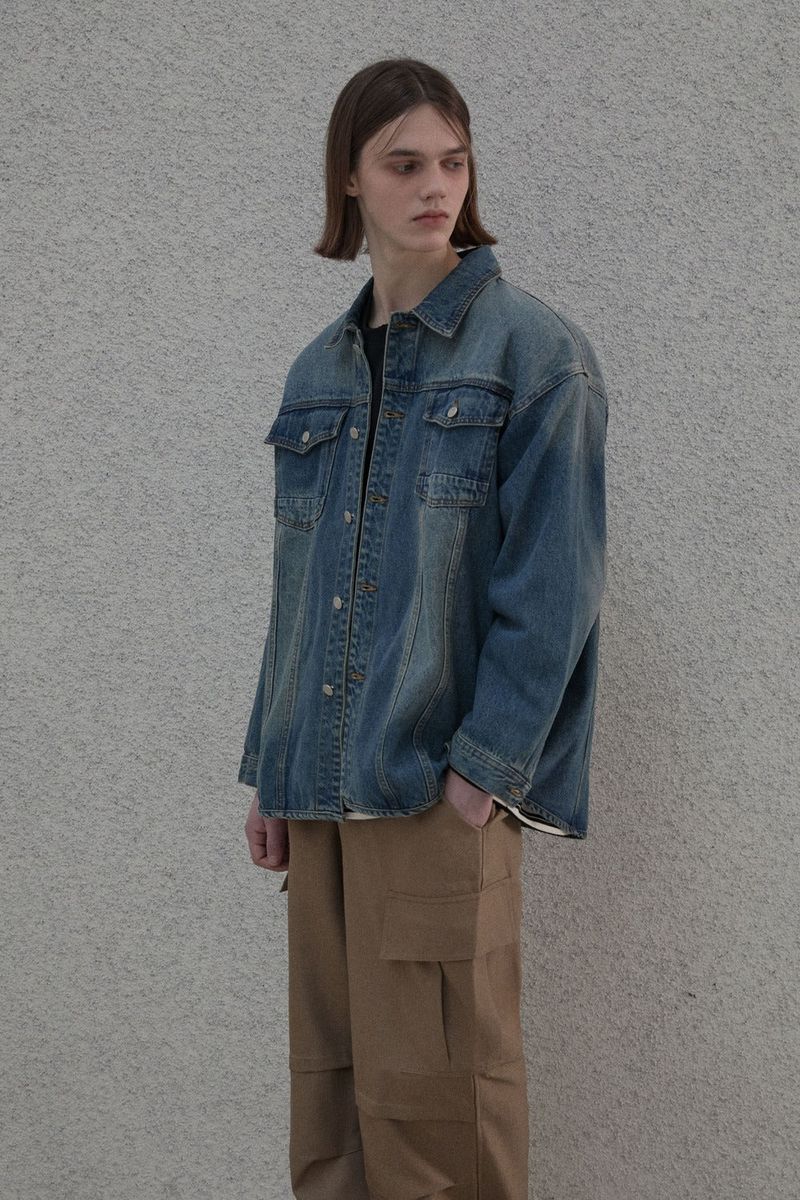 Sandwashed denim shirt jacket