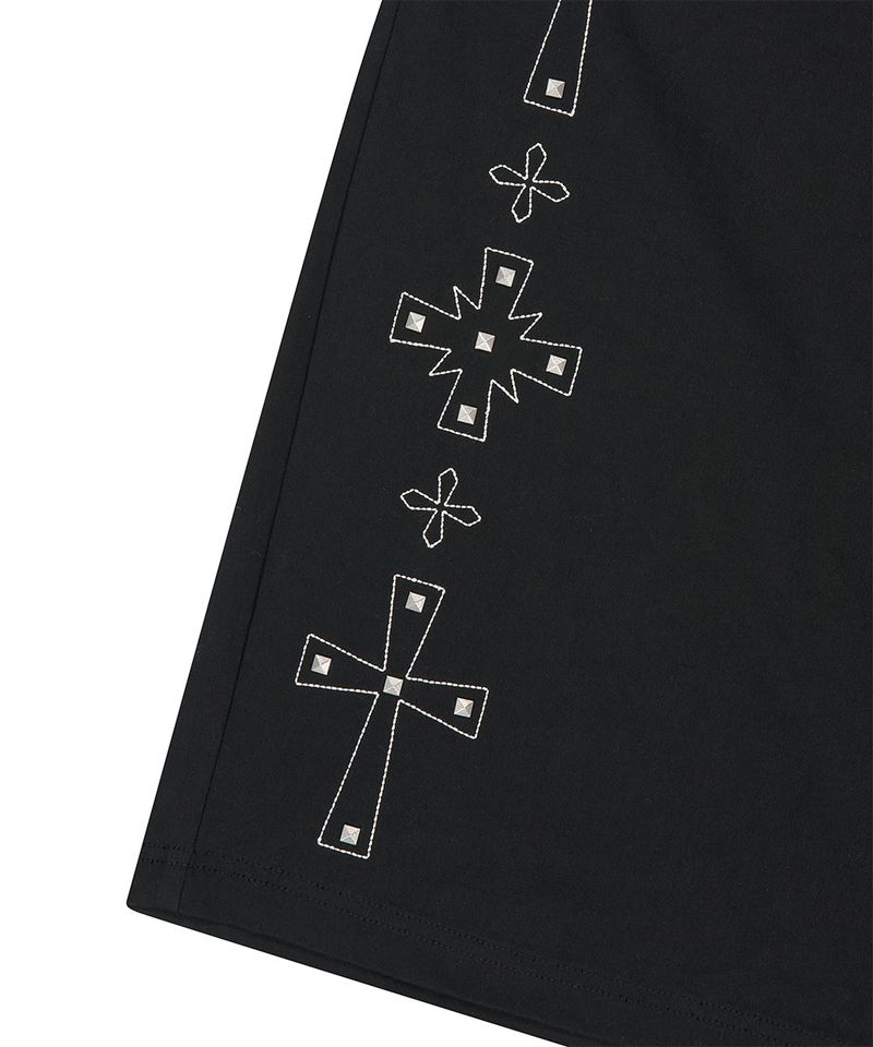 CROSS STUD TWILL SHORTS_BLACK