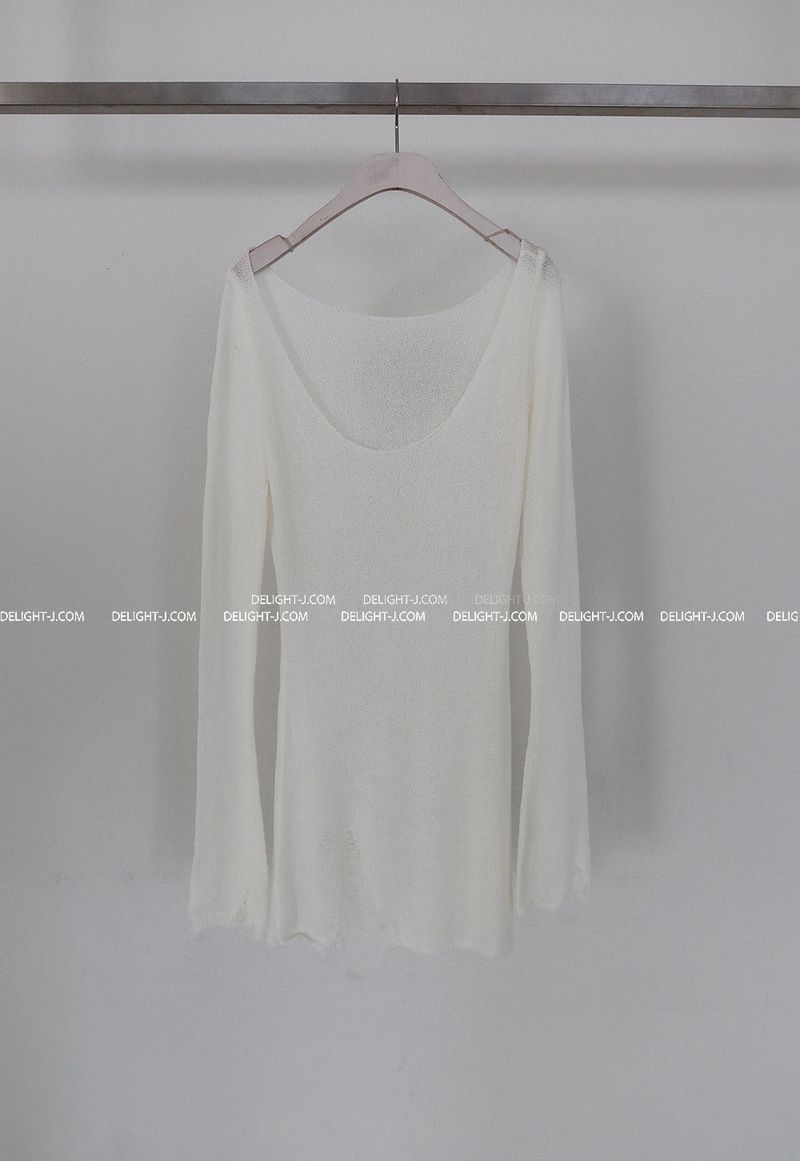 damage net see-through long knitwear