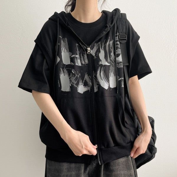 hijjoo（ハイチュー）の「Woody Hooded Vest Zip-Up (4 colors)（Tops）」