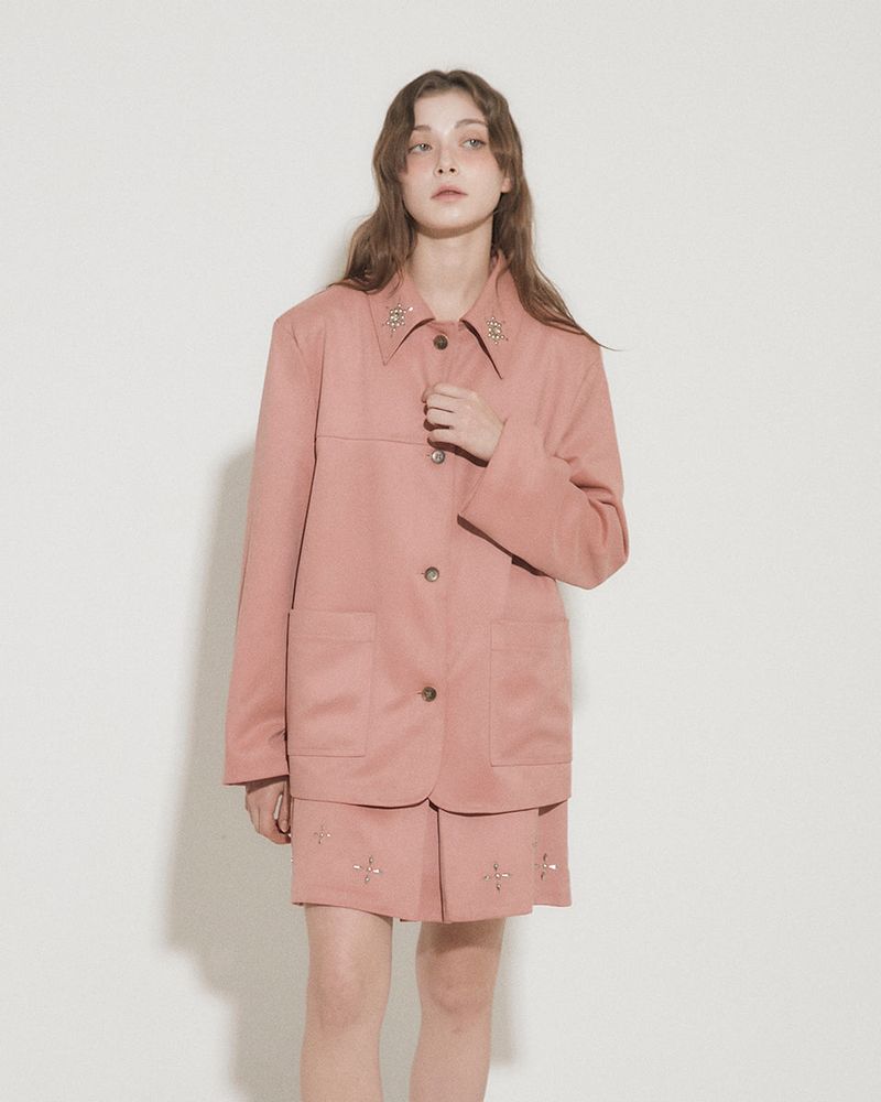 FAUX SUEDE STUDS JACKET [PINK]