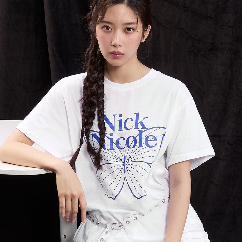 NICK&NICOLE（ニック＆ニコール）の「BIG BUTTERFLY SLEEVE TOP_WHITE BLUE（Tops）」