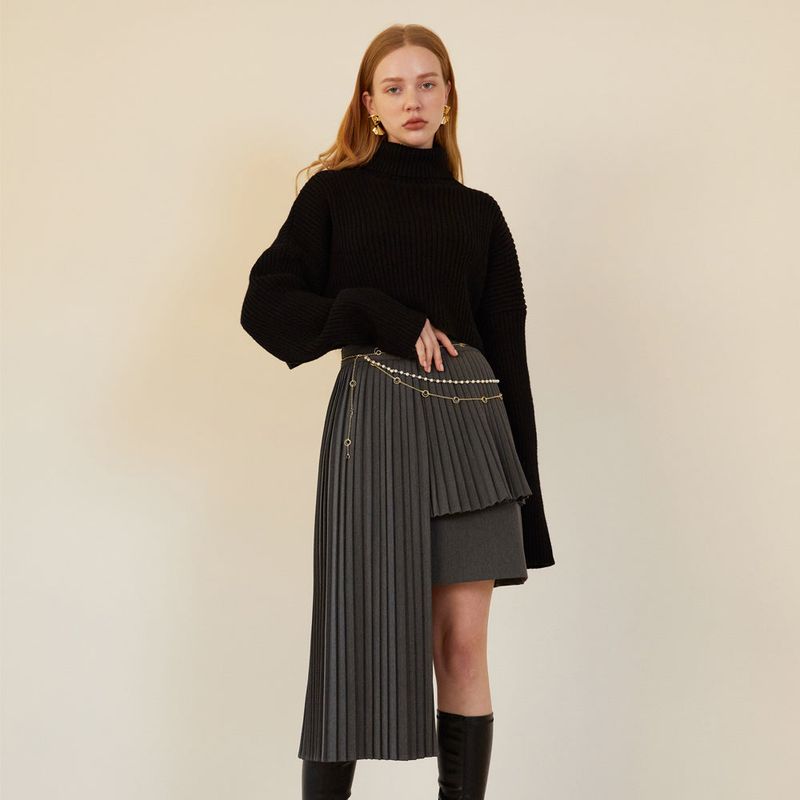 FREIHEIT(フライハイト)の「UNBAL PLEATS SKIRT (CHARCOAL)(Skirts)」