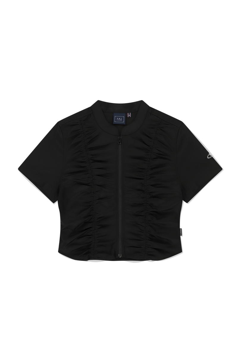 SHIRRING COTTON ZIP UP