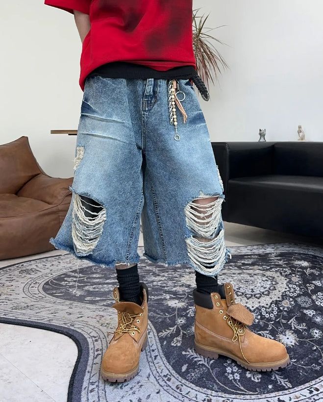 SATIIIZ（サティーズ）の「Rica Washed Damaged Bermuda Denim（Pants）」