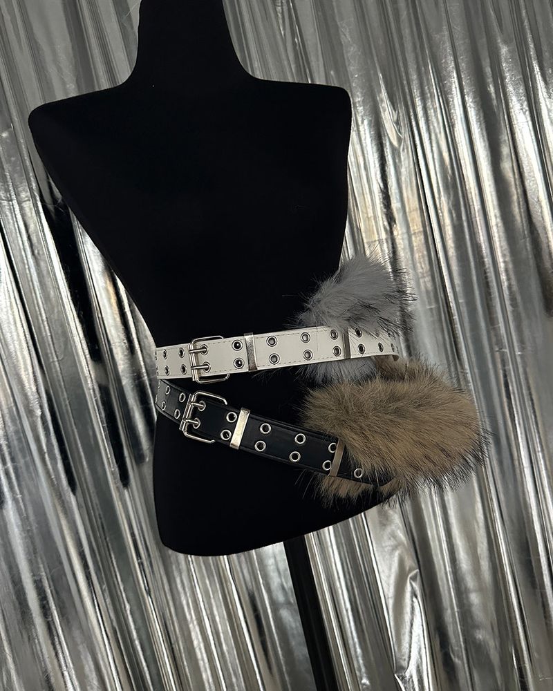 Punching mink fur layered belt