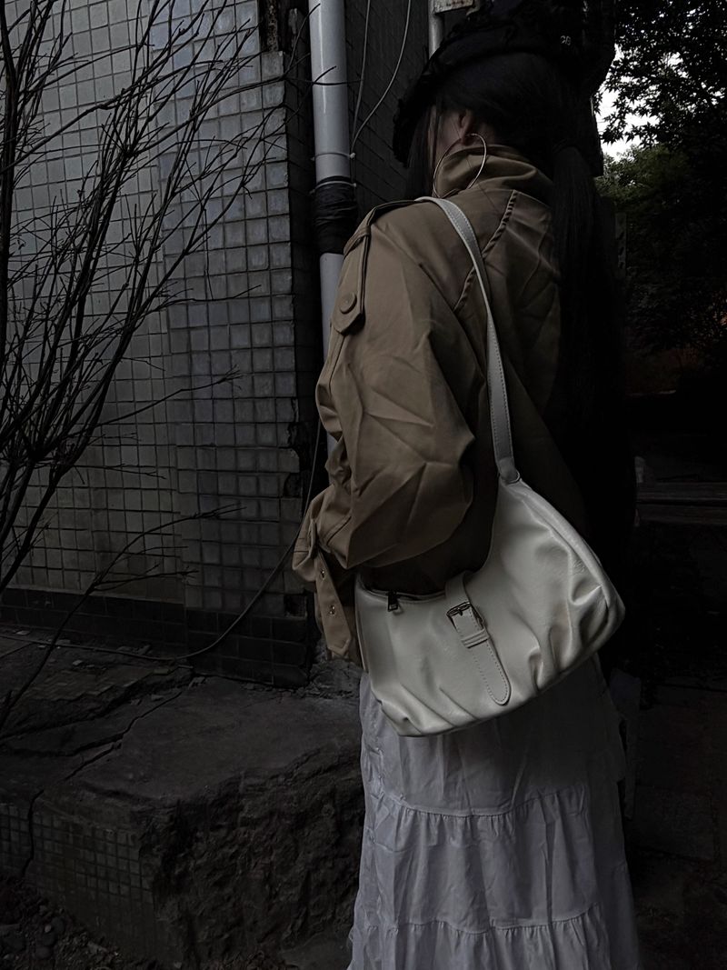 minimal leather buckle shoulder bag (2color)