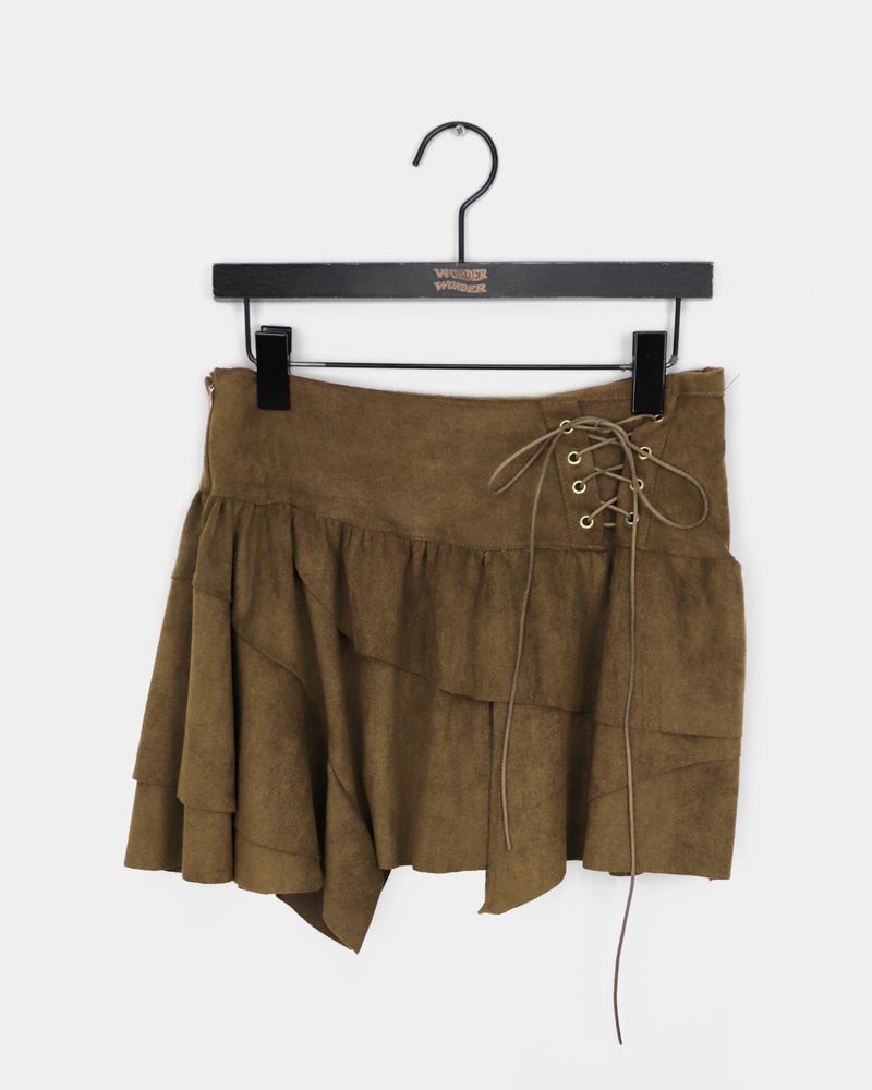 Pio Corset Asymmetric Suede Short Skirt