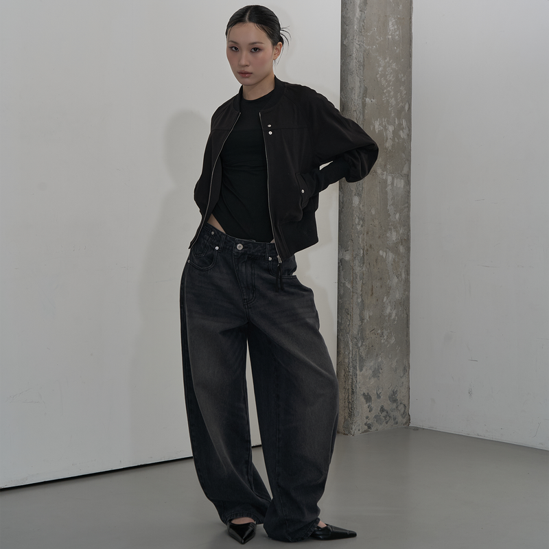 BANDING CROPPED COTTON JACKET (BLACK)