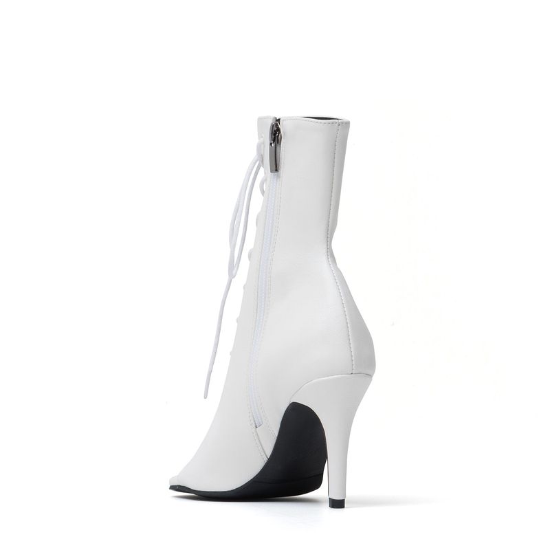 Square Lace-Up Open Toe Heel(White)