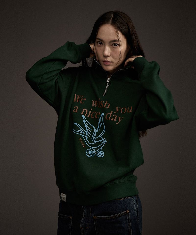 W BLUEBIRD HALF ZIP-UP SWEATSHIRT GREEN
