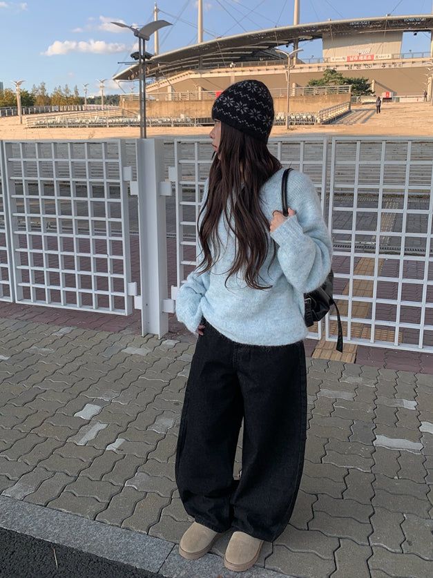 Oven Lettering Patch Denim Wide Pants
