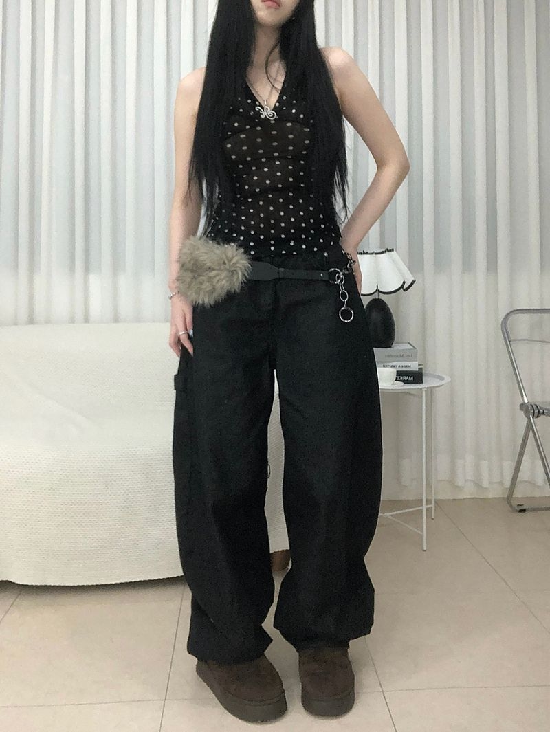 Stud Cross Wide Denim Pants