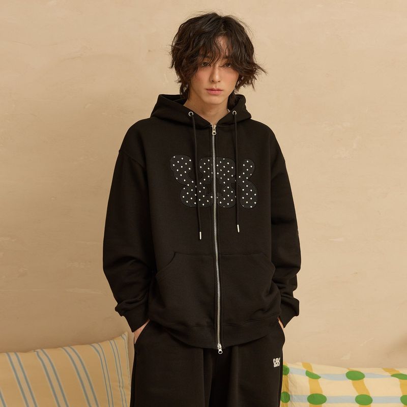YK Applique Dot Hood Zip Up
