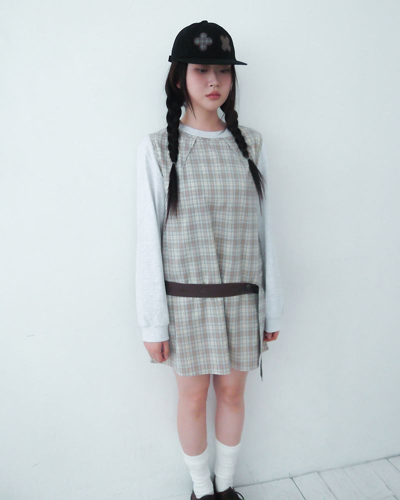 check button dress / brown