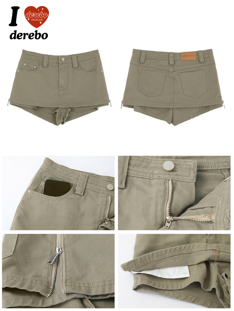 khaki cotton mini pants skirt