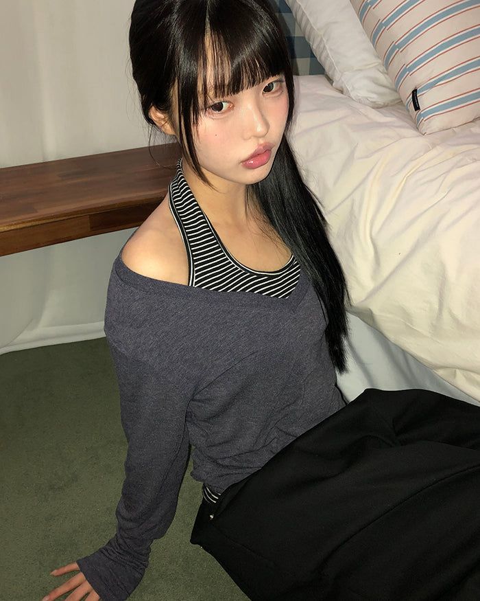 WONDER WONDER(ワンダーワンダー)の「Tinru Halter Neck Stripe Sleeveless Top(Tops)」