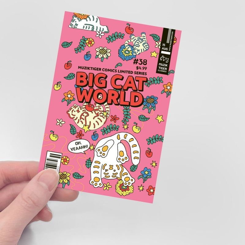COMICBOOK TIGER PINK POST CARD