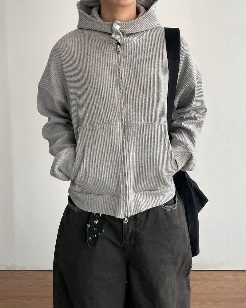 Compack Waffle High Neck Hood Zip-up