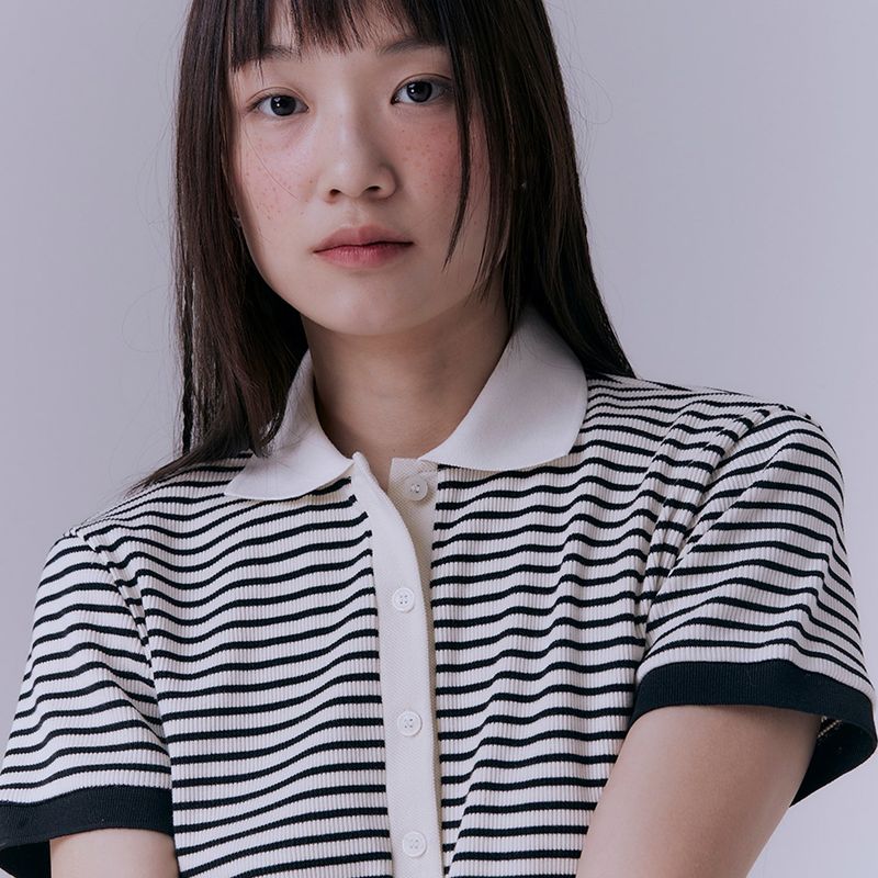 Stripe pique rib t-shirt (BLACK)