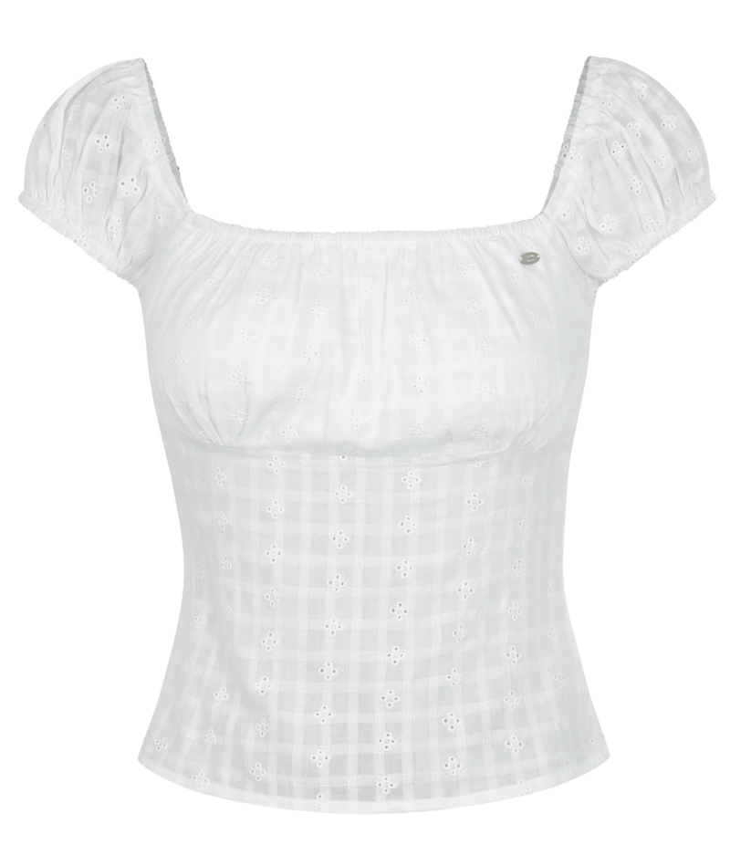 Square Neck Puff BL - flower jacquard