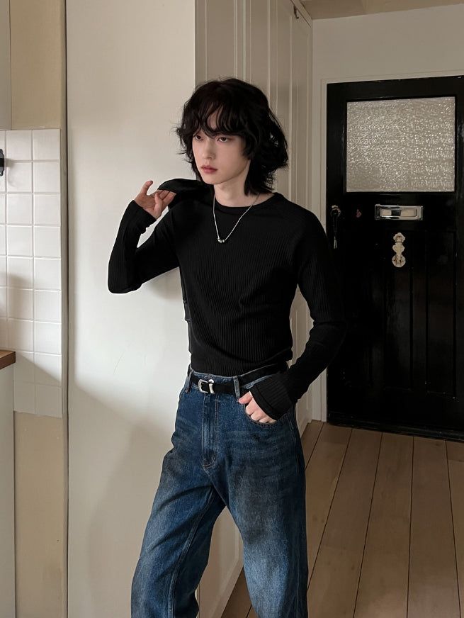 Mile Raglan Ribbed Muscle Long Sleeve Tee