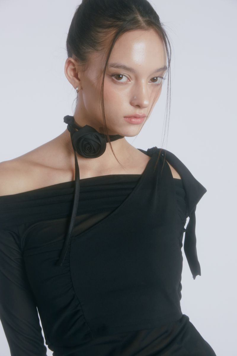 JINJUSE SATIN ROSE CHOKER(BLACK)