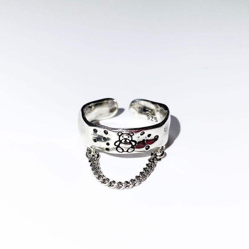 Silver Bear chain ring