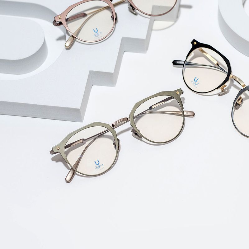 Knouun Round titanium glasses CODE. 104. B Khaki N Brown