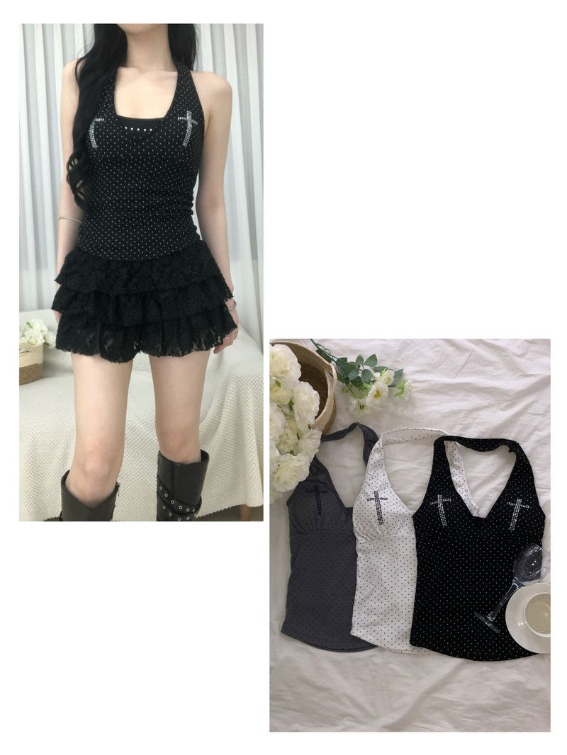 Cubic Cross Dot Halter Top