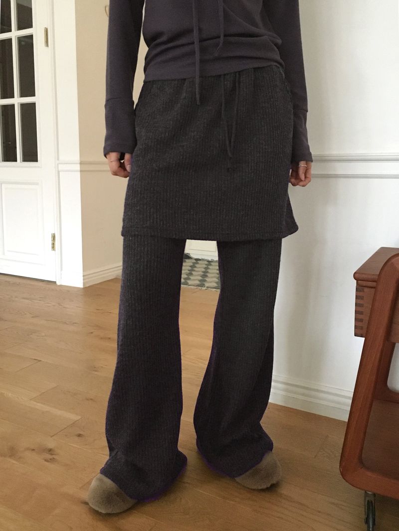 Fisha brushed ribbed skirt pants wide bootcut pants
