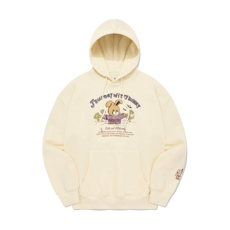WITTY BUNNY PATCHWORK GRAPHIC NAPPING HOODIE [IVORY]