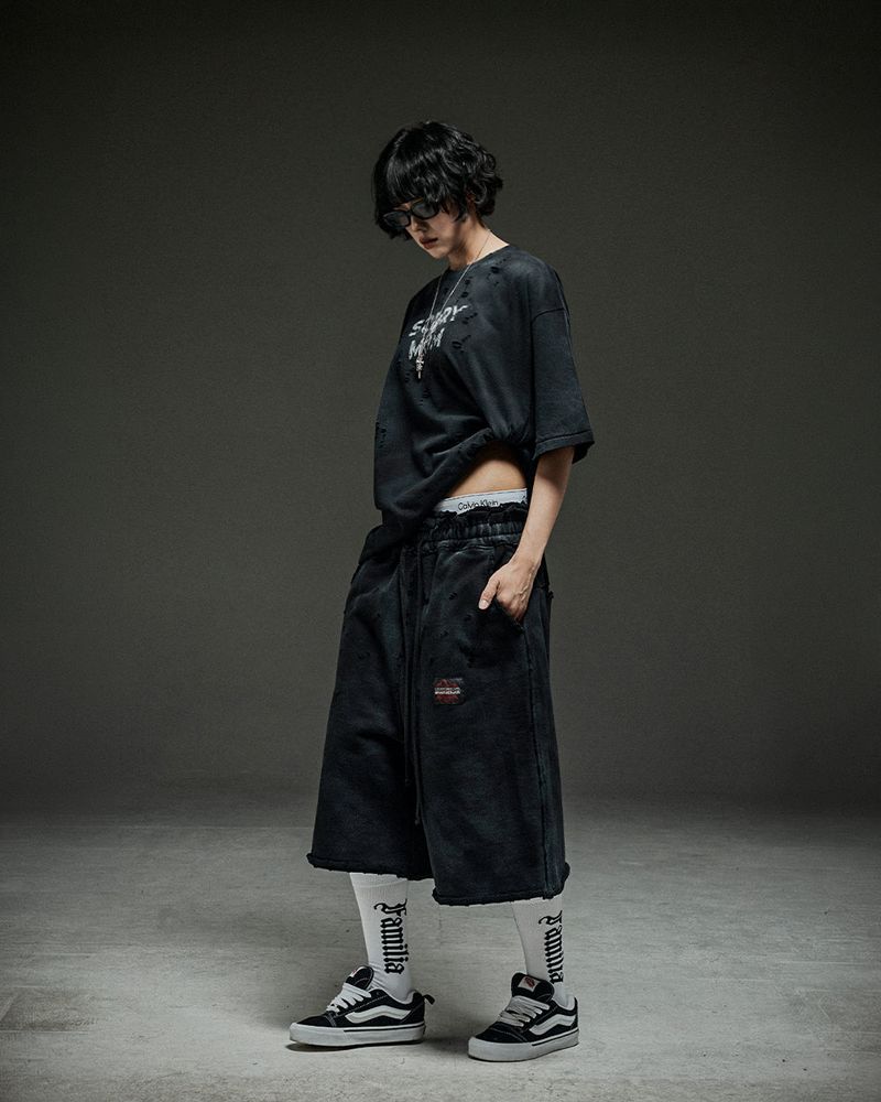 Washed destroyed bermuda P dusty black