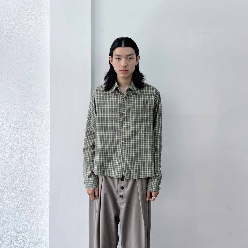 FADE MEET（フェードミート）の「ウォッシュド プラッド ロングスリーブ シャツ（トップス）」