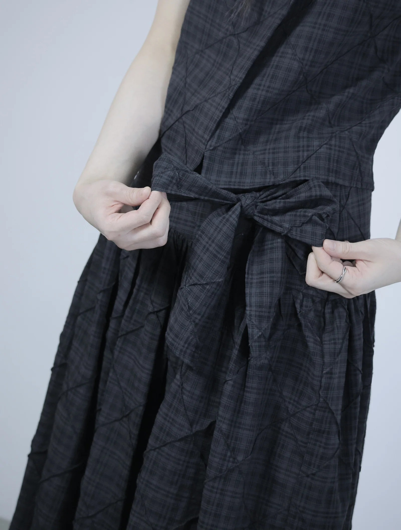 Cozy Check Ribbon skirt -Black
