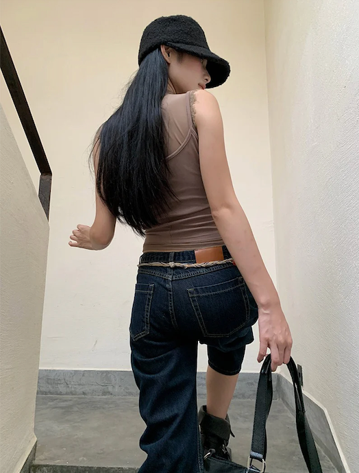 Retro straight capri denim pants