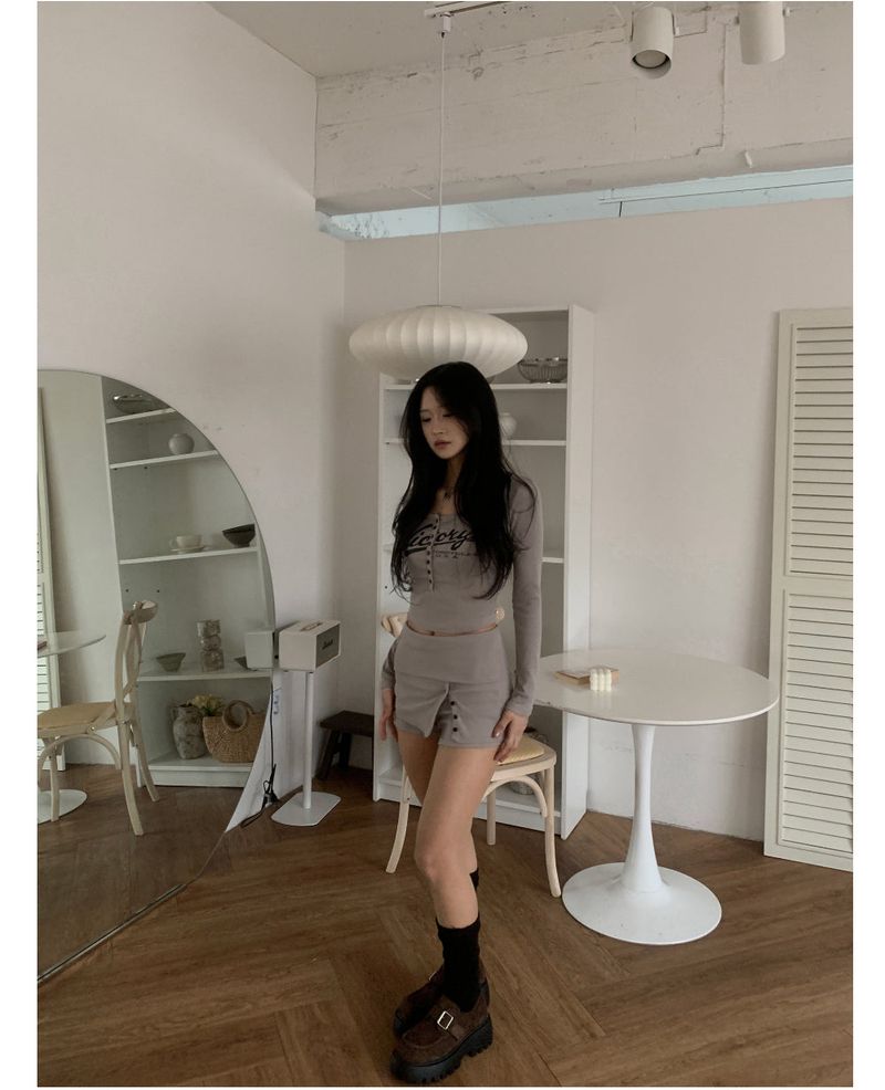 Color Block Button Folding Skirt Pants (3 colors)