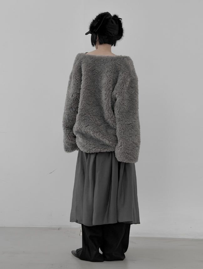 Blanket Pocket V-Neck Fur Cardigan
