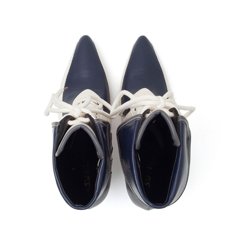 Color Block Biker Boots Heel(Navy)