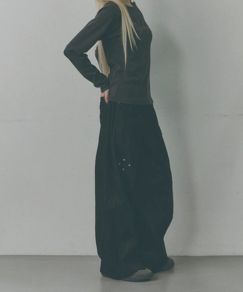 Side Pintuck Rivet Wide Denim Pants [Washed Black]
