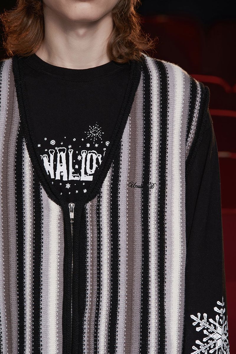STRIPE ZIP KNIT VEST / BLACK