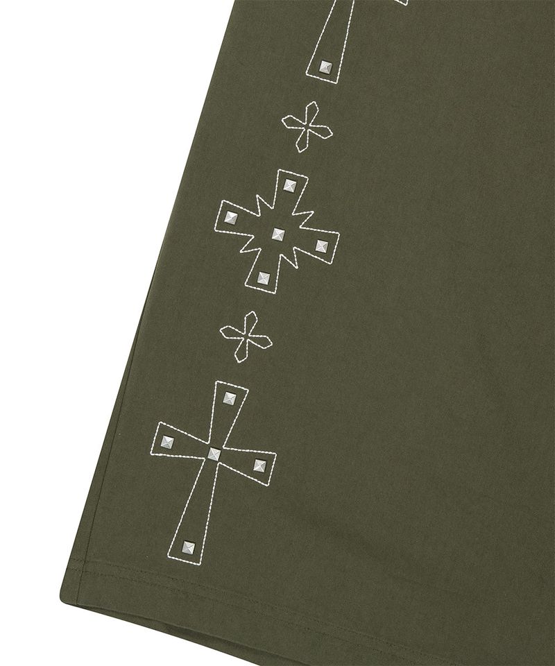 CROSS STUD TWILL SHORTS_KHAKI