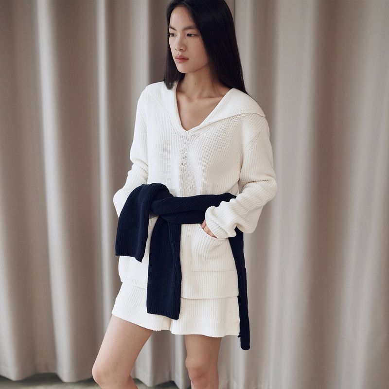 Sailor Collar Cotton Sweater_Ivory