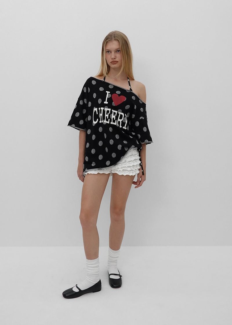 [MADE] Chiri Dot Print Off-Shoulder Short Sleeve Tee