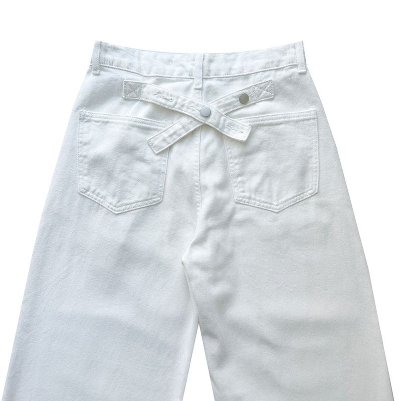 Y2K Back Point X Strap Bijo Wide Loose Fit Denim Long Pants (White)